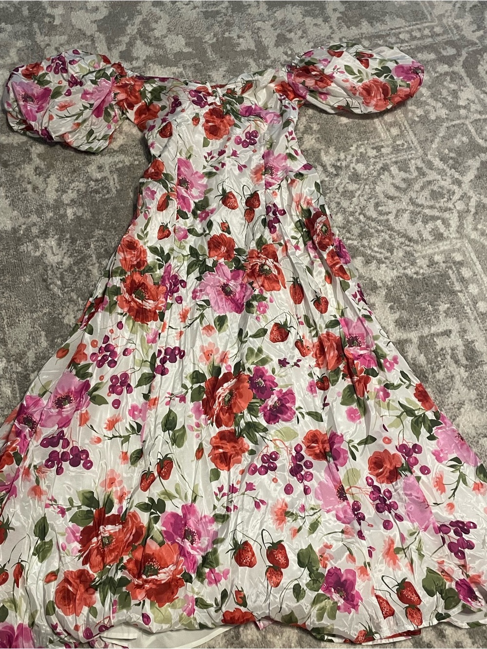 Abercrombie & Fitch White One-Shoulder Floral Dress with Pink & Red Blooms
